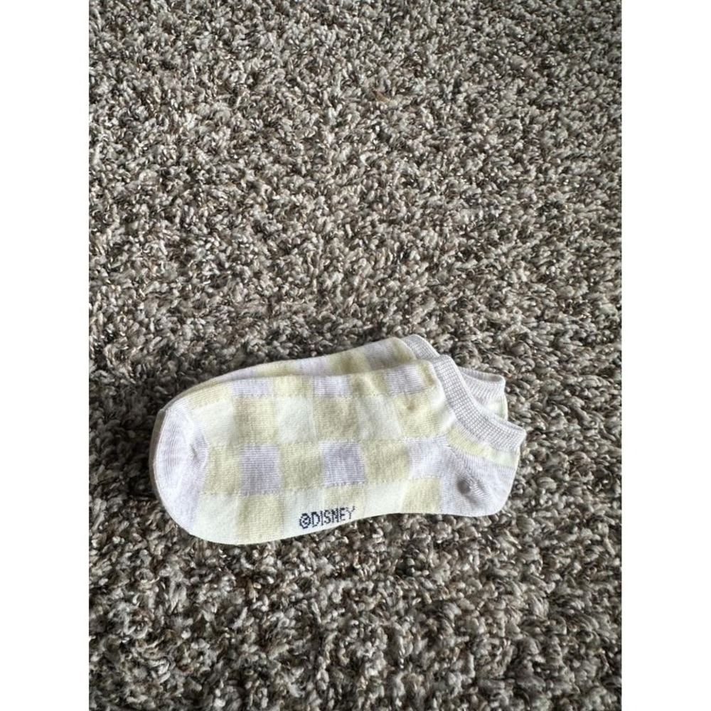 Disney Pastel Yellow White Checkered Low Cut Ankle Socks One Size